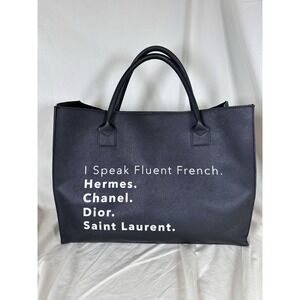 LA Trading Co I Speak‎ Fluent French Vegan Leather Tote Bag Black Designer Quote